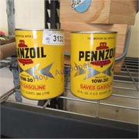 Pair of Pennzoil oil cans, 1 quart, full
