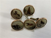 5 VICTORIAN GOLD MOUNTED BUTTONS WITH HAND