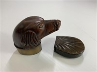ANTIQUE VICTORIAN CARVED DOGS HEAD ASHTRAY