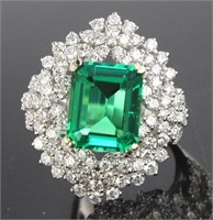 18kt Gold 7.22 ct Octagonal Emerald & Diamond Ring