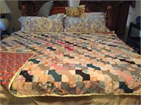 Quilt - 78" x 65" - Light Colors- Red Flower Back