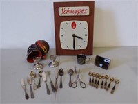 Schweppes Clock, Silver Pieces, Horn, Cowbell