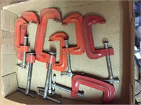 Box Lot- 7 Small Metal C-Clamps