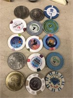 15 Las Vegas gaming tokens all from different