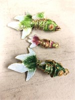 Three articulated cloisonné fish