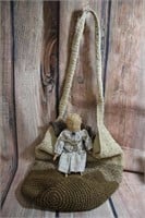 Primitive Art Doll and Paper Straw Purse