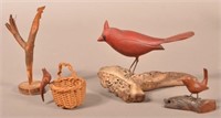 Four Contemporary/Vintage Folk Art Bird Carvings.