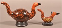 2 Seagreaves Glazed and Molded Pottery Bird Whistl