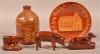Five Various Pieces of Foltz Redware Pottery.