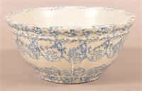 Blue Sponge Decorated Stoneware Mixing Bowl.