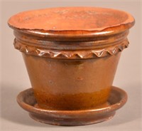 PA 19th Century Glazed Redware Flowerpot.