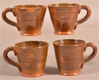 Set of Four Stahl Pottery Glazed Redware Mugs.