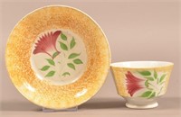 Yellow Spatter China Thistle Pattern Cup and Sauce