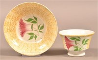 Yellow Spatter China Thistle Pattern Cup and Sauce