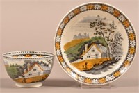Salopian Pearlware Cottage Pattern Cup and Saucer.