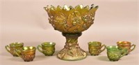 Northwood Green Carnival Glass Acorn Burrs Punch S