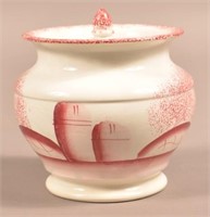 Red Spatter Castle Pattern Covered Sugar Bowl.
