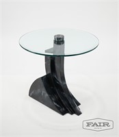 Faux Marble Glass-Topped End Table