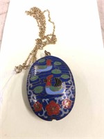 Cloisonné pendant with ducks on a gold chain