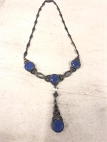 Vintage necklace with cut blue stones and lots of