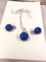 Lapis earrings and pendant set on a silver chain