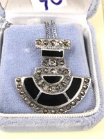 Marcasite and jet pendant  - Sterling silver on a