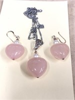 Rose quartz Heart shaped, pendant and earrings