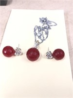 Carnelian faceted pendant and earrings set with