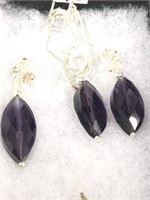 Amethyst faceted pendant and earring set with a