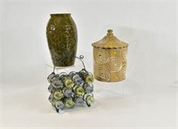 Ceramic Cookie Jar, Tall Vase, Painted Spice Jars