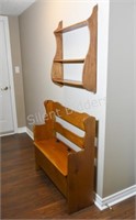 Hand Crafted Pine Wood Bench & Wall Shelf