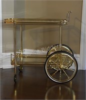 Two-Tier Polished Brass Glass Serving Bar Cart