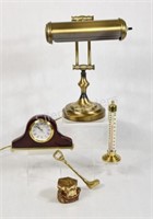 Brass Piano Light, Thermometer & Mantel Clock