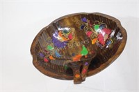 Wood Carved & Hand Painted Salad Bowl & Utensils