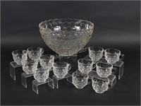 Pressed Glass Punch Bowl Set with Cups