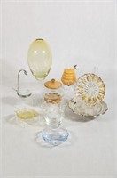 Romania Art Glass Vase, Side Dishes & Honey Pot