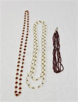 Fresh Water Pearl & Red Beaded Necklaces