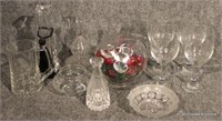 10pc Wine Glass, Vases & Bell Lot