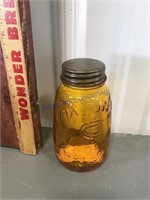 Mason yellow glass jar-approx 6"T