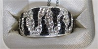 Clear and Black Zebra Crystal Ring.