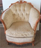 Vintage Upholstered Wood Framed Occasional Chair.