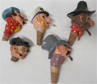 (5) Vintage Head Bottle Corks. Note: Some are