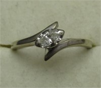 14K White Gold Marque Diamond Ring. Size 6.