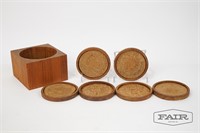 Set of Cork Drink Coaster w/ Wooden Box
