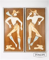 Pair of Mixed Media Art Pieces of Dancing Figures