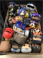 Box full of football players with helmets one is