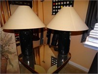 Pair of Black Porcelain Lamps With Shades