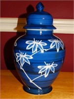 Lidded Porcelain Jar w/White Flowers
