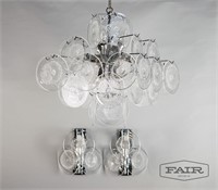Vistosi Murano Glass Disc Chandelier and Sconces