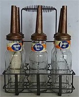 4 Standard quart oil bottles with carrier